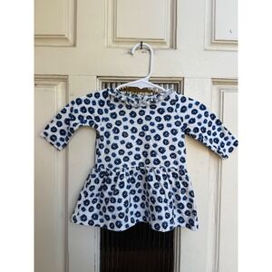 Petit Bateau Baby Girls Blue White Floral Ruffle Collar Cotton Dress Size 3M